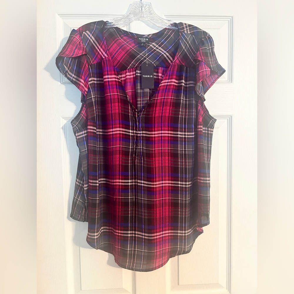 Torrid Multicolor Plaid Blouse - Red, Black, and Purple